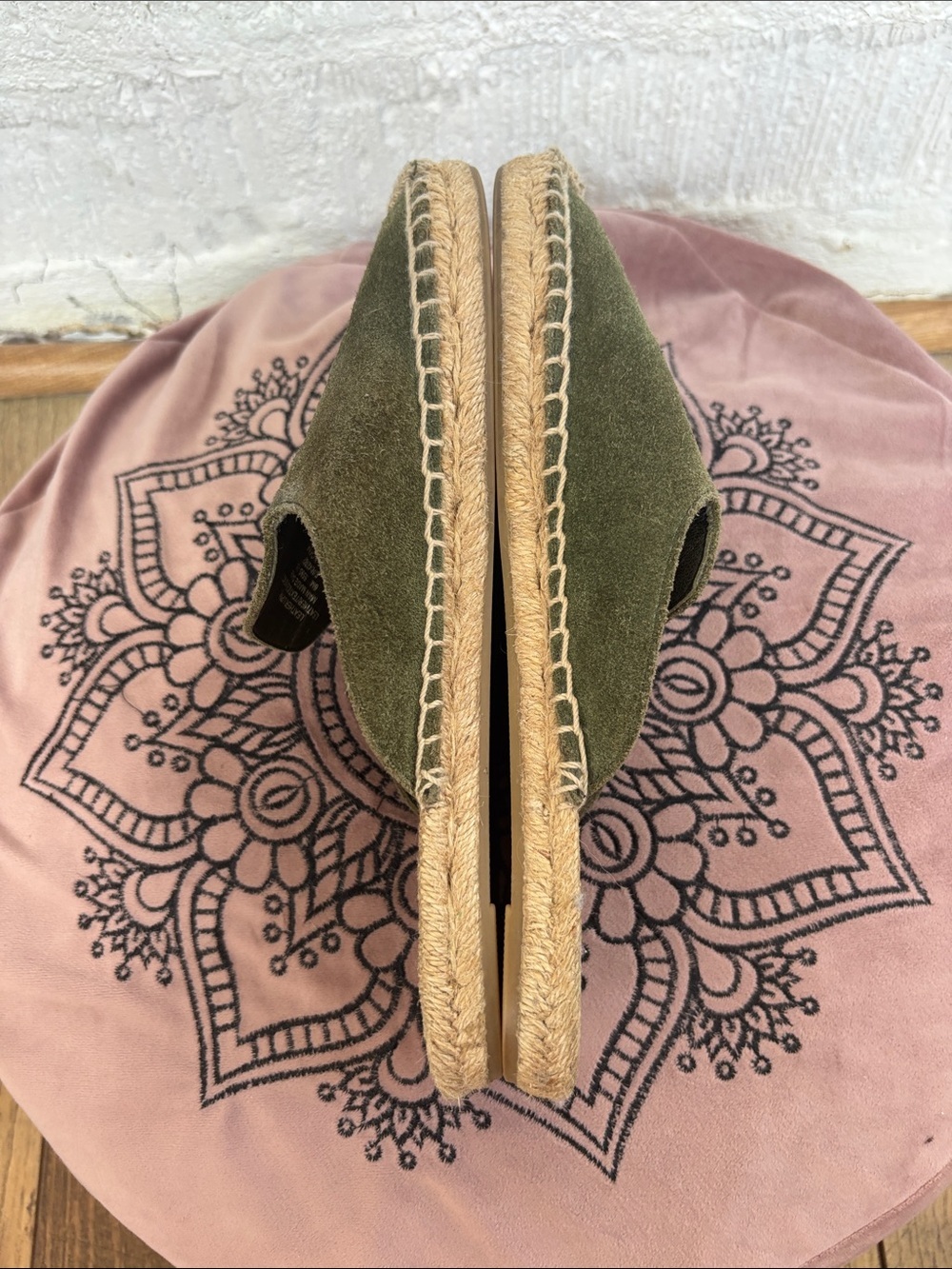 Tory Burch Suede Espardrille Olive Green Slide Leather Mules sz 6 - Picture 7 of 9